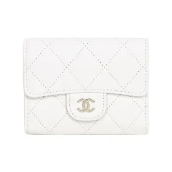 CHANEL Grain Caviar Calfskin Wallet Trumpets Women's White