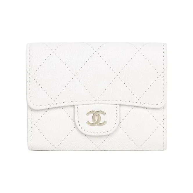 CHANEL Grain Caviar Calfskin Wallet Trumpets Women's White-0