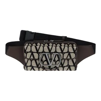 Valentino Cotton With Polyester Sling Bag, One Shoulder, Crossbody, Fanny Pack Men's Natural/Black/Gummies