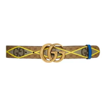 GUCCI Diamond Pattern Decoration Leather Belts Men's Multicolor