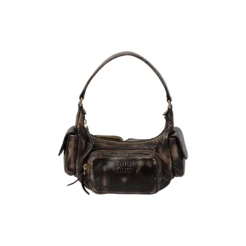 MIU MIU Soft Sheep Leather Hobo Shoulder Bag Handbag Unisex Sand & Coffee