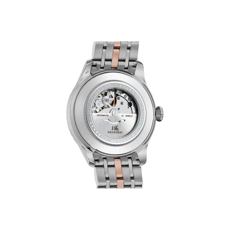 SHANGHAI National Automatic Mechanical Movement Steel Strap Watch Unisex White Dial-41