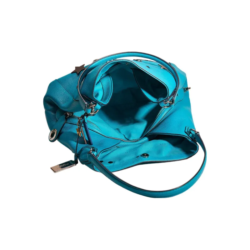 COACH Edie Leather Tote Bag Shopping Bag Handbag Shoulder Bag Large Size Women's Azure Blue-2