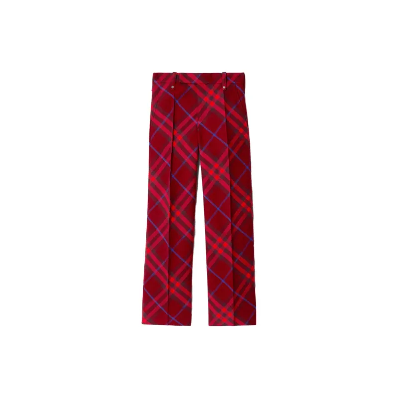 Burberry Checked Pleated Straight Leg Trousers-1