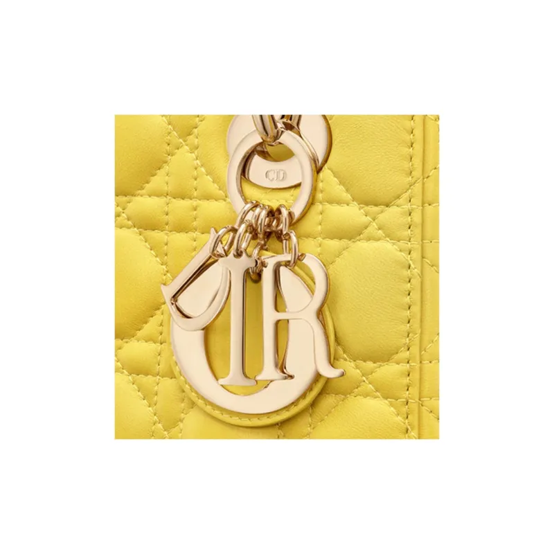 DIOR Lady Dior Sheepskin One Shoulder Handbags Small Size Women's Mustard Yellow-4
