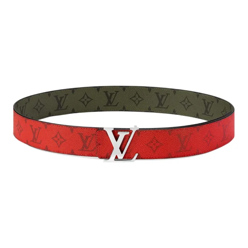 LOUIS VUITTON Logo All Over Print Smooth Buckle Leather, Canvas Leather Belts Unisex Green Width 4CM-1