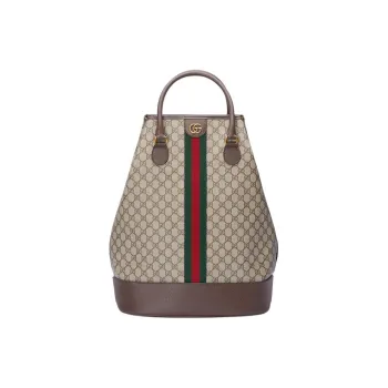 GUCCI Canvas With Leather Travel Bag Handbag Women's Brown