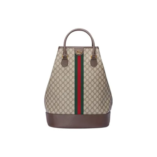 GUCCI Canvas With Leather Travel Bag Handbag Women's Brown