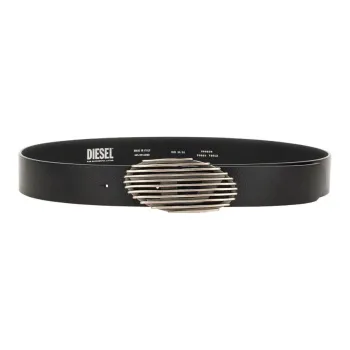 DIESEL Grained Decoration Plate Buckle Leather Belts Women's Black Width 3.5CM