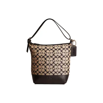 COACH Bleecker Fabric With Leather Bucket Bags Handbags Medium Size Women's Khaki & Black
