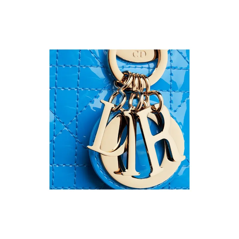 DIOR Lady Dior Patent Leather Cowhide Shoulder Bag Crossbody Bag Handbag Mini Women's Lake Blue-5