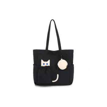 NOXXON Nylon Fabric Laptop Bag Tote Bag Shopping Bag Handbag Shoulder Bag Women's Obsidian Black