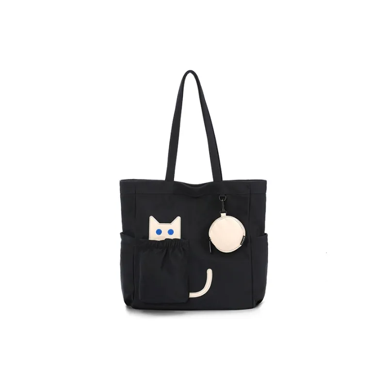 NOXXON Nylon Fabric Laptop Bag Tote Bag Shopping Bag Handbag Shoulder Bag Women's Obsidian Black-0