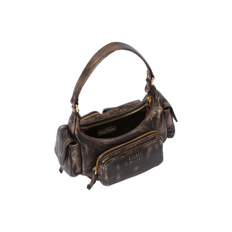 MIU MIU Soft Sheep Leather Hobo Shoulder Bag Handbag Unisex Sand & Coffee-3