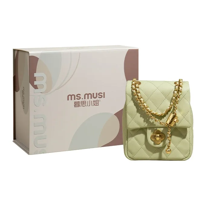 MISS MUSI Cow Leather Chain Bag Crossbody Bag Cell Phone Pouch Small Size Women's Milk Sand/Black/White/Green-7