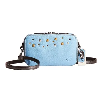 COACH Charter Pebbled Leather Camera Bag Shoulder Bag Crossbody Bag Small Size Women's Sky Blue