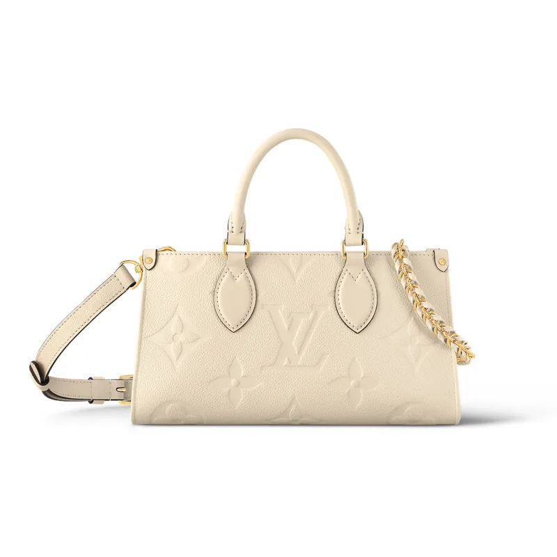 LOUIS VUITTON ONTHEGO Grained Calfskin Shoulder Bag Crossbody Bag Handbag Regular Women's Milk White-0