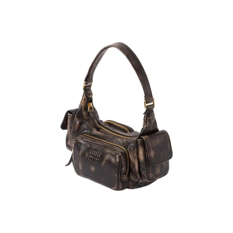 MIU MIU Soft Sheep Leather Hobo Shoulder Bag Handbag Unisex Sand & Coffee-1