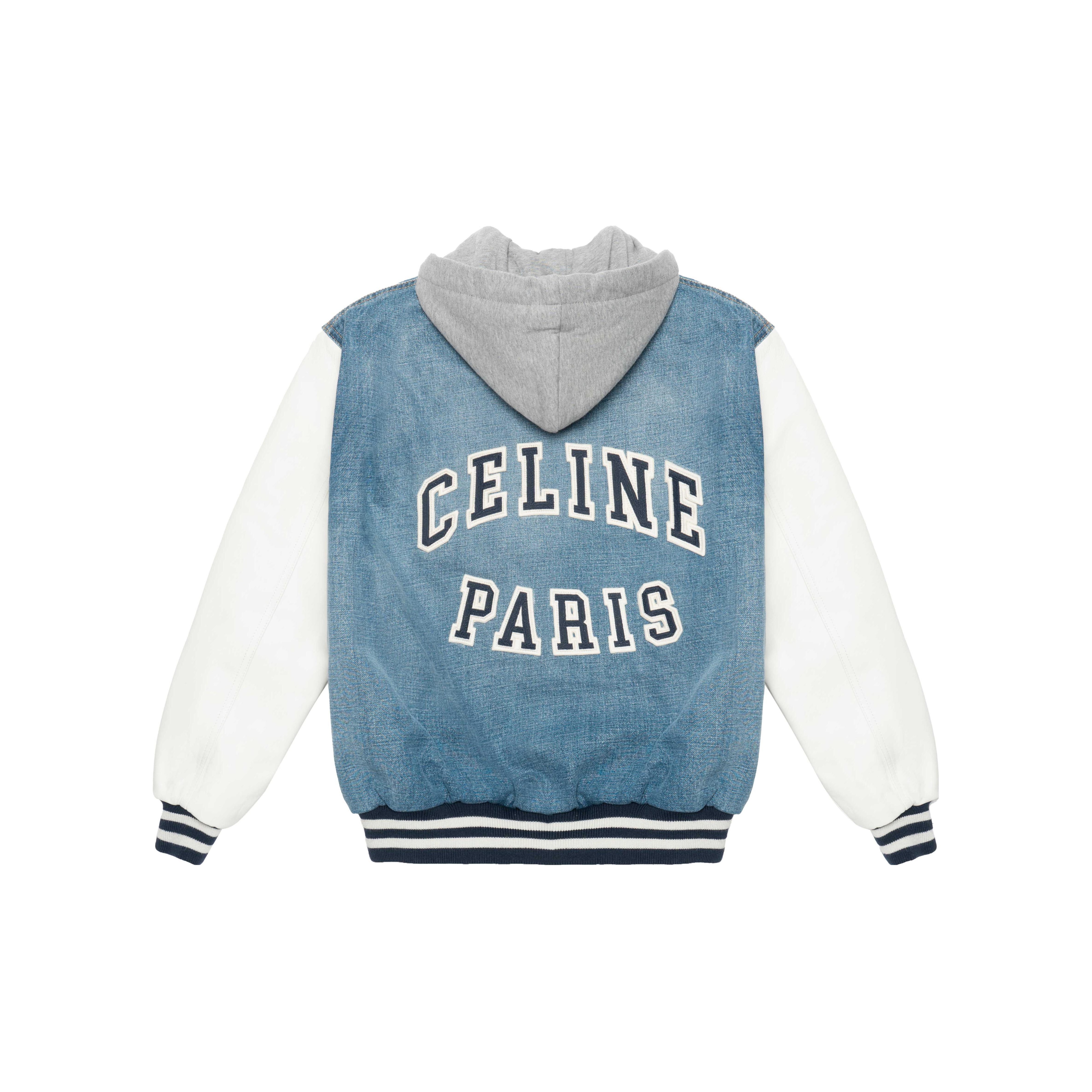 CELINE FW22 Hooded Varsity Jacket In Pismo Wash Denim POIZON