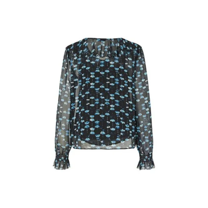 JZ. ANNAKRO Chiffon Shirts Women's Floral Black-1
