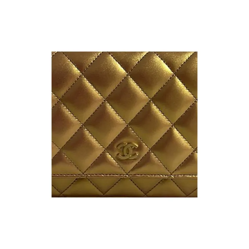 CHANEL WOC Grain Bright Calfskin Shoulder Bag, Crossbody Bag Women's Gold-3