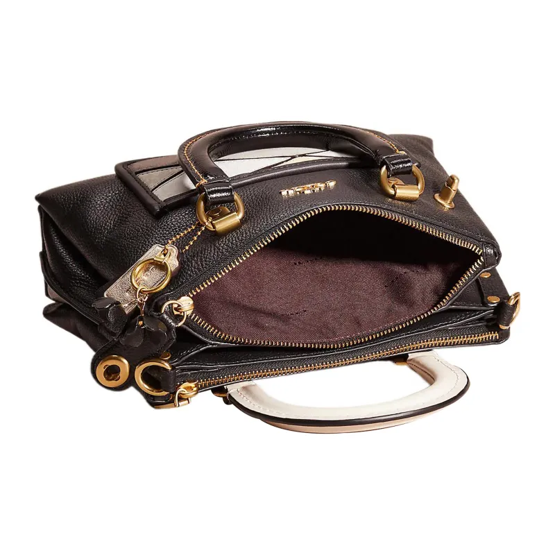 COACH Polished Pebbled Leather Tote Bag Portable Crossbody Bag Shoulder Bag Large Size Women's Black-2