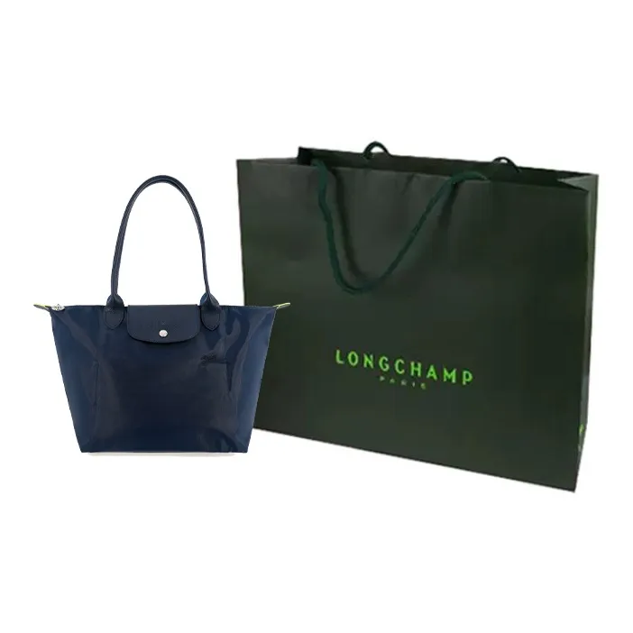 LONGCHAMP Le Pliage Green Recycled Canvas With Leather Canvas Bag Handbag Shoulder Bag Medium Size Women's Navy-8