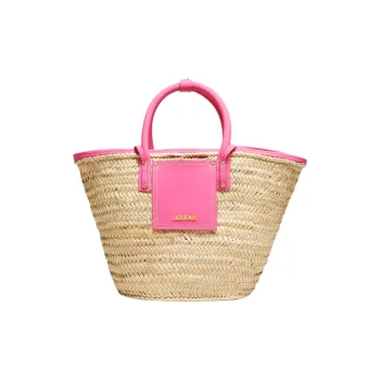 Jacquemus Palm Leaf With Cow Leather Beach Basket Bag, Shoulder Bag, Crossbody Bag, Handbag Women's Pink