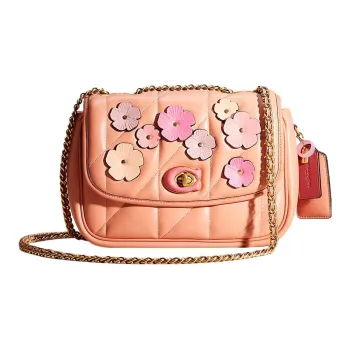 COACH Madison Nappa Leather Pillow Bag, Portable Crossbody Bag, Shoulder Bag Medium Size Women's Brass & Light Coral