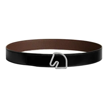 HERMES Tete De Cheval Horsehead Logo Reversible Smooth Buckle Calfskin Leather Belts Men's Black Width  3.8CM