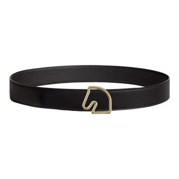 HERMES Horsehead Double Sided Smooth Buckle Leather Belts Men's Black Width  3.8cm