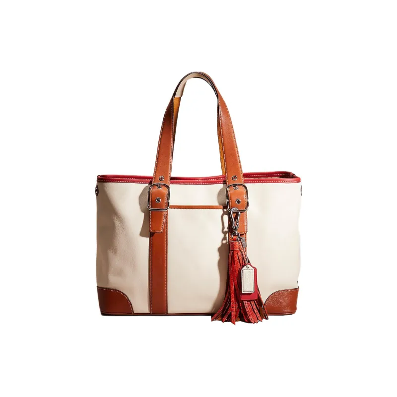 COACH Hamptons Leather Tote Bag Shopping Bag Handbag Large Size Women's White/Beige-0