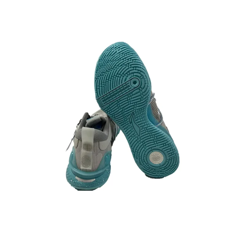 LiNing Slip Resistant Breathable Low Top Basketball Shoes Unisex Gray Green-2