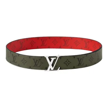 LOUIS VUITTON Logo All Over Print Smooth Buckle Leather, Canvas Leather Belts Unisex Green Width 4CM