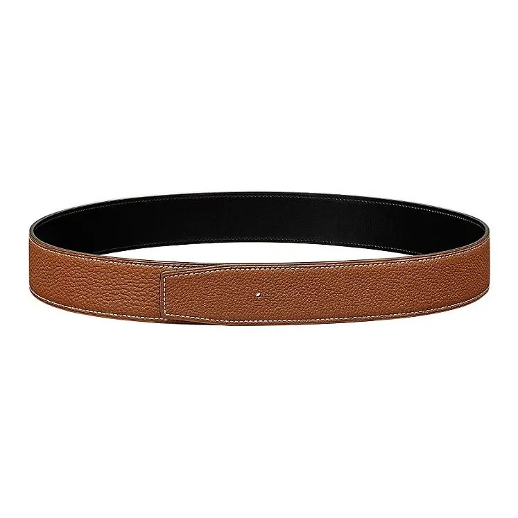 HERMES Calfskin Leather Belts Men's Black/Brown Width: 3.8cm-1