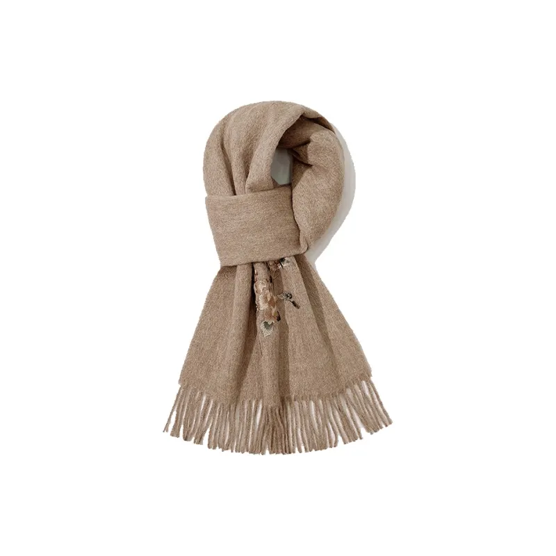 Shanghai Story 100% Sheep Wool Knit Scarves Women's Butterfly Arrives, Khaki-0