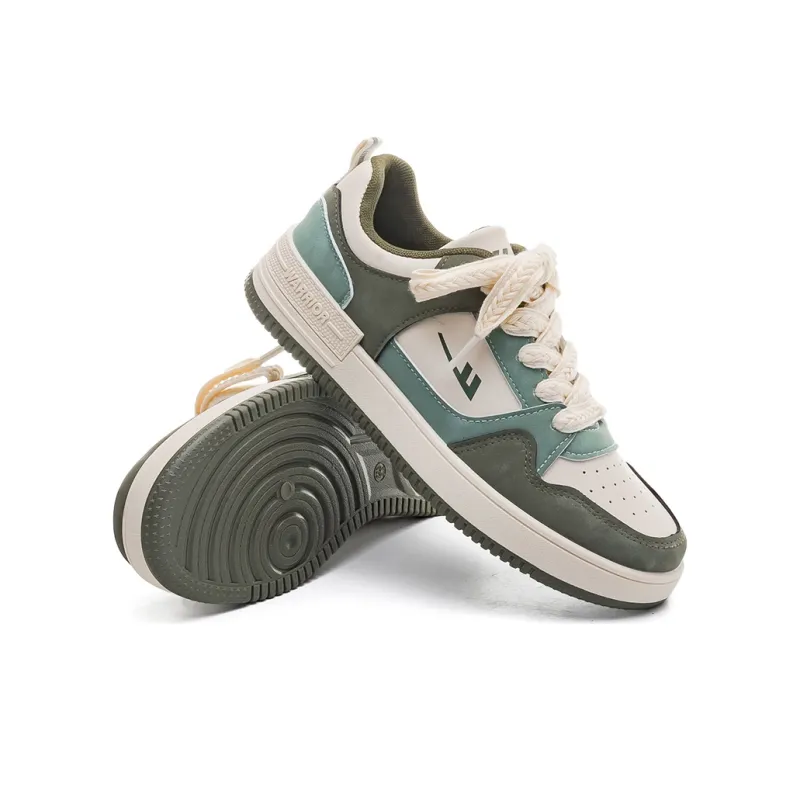 Warrior Slip Resistant Waterproof Abrasion Resistant Lightweight Breathable Low Top Skateboard Shoes Unisex Beige Green-2