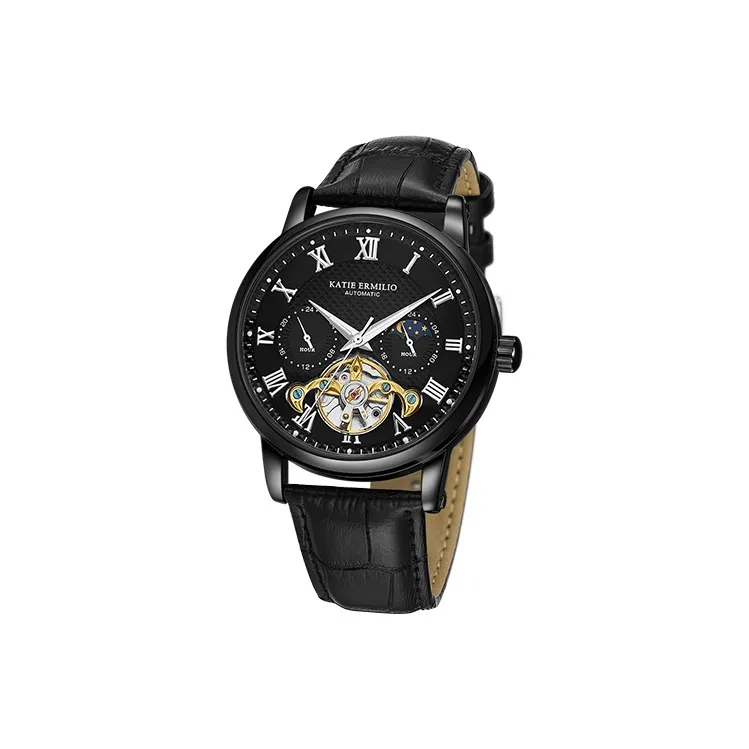 Katie Ermilio Wrist Watch Automatic Mechanical Movement Genuine Leather Strap White Dial Men's Watches-10
