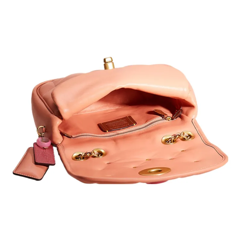 COACH Madison Nappa Leather Pillow Bag, Portable Crossbody Bag, Shoulder Bag Medium Size Women's Brass & Light Coral-2