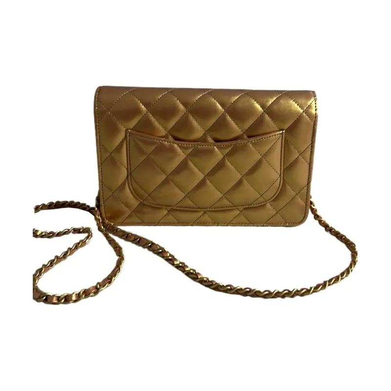 CHANEL WOC Grain Bright Calfskin Shoulder Bag, Crossbody Bag Women's Gold-2