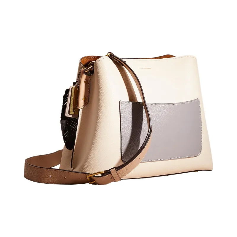 COACH Willow Polished Pebbled Leather Tote Bag Shopping Bag Handbag Shoulder Bag Women's Ecru & Gray-1