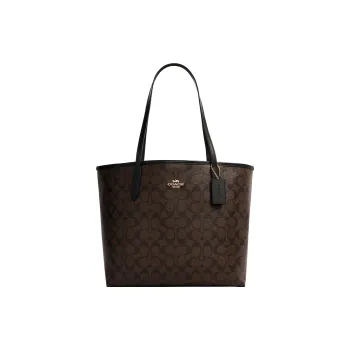 COACH City 33 Tote Monogram Shoulder Bag Large Canvas Brown Black Women's