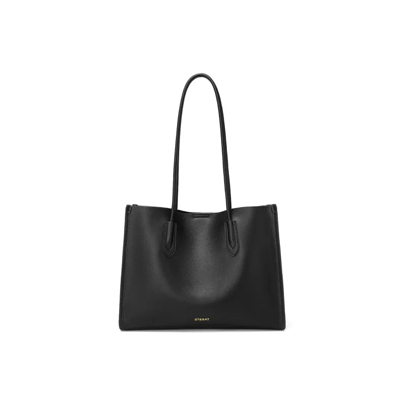 ST&SAT Cow Leather Tote Shoulder Bag Handbag Large Size Women's Dark Brown/Black-4
