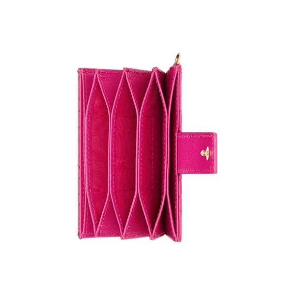 DIOR Lady Dior Lambskin Card Holder Women's Rose Red-3