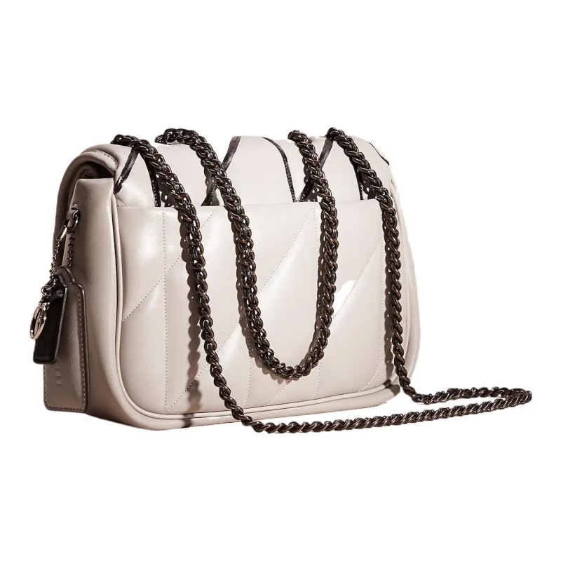 COACH Pillow Madison Nappa Leather Pillow Bag Handbag, Shoulder Bag Medium Size Women's White Metal & Dove Gray-1