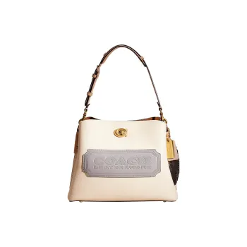 COACH Willow Polished Pebbled Leather Tote Bag Shopping Bag Handbag Shoulder Bag Women's Ecru & Gray