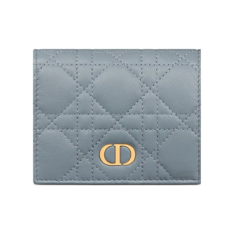 DIOR Caro Calfskin Wallet Mini Women's Blue-0