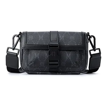 FION Artificial Leather Shoulder Bag Crossbody Bag Small Size Men's Black