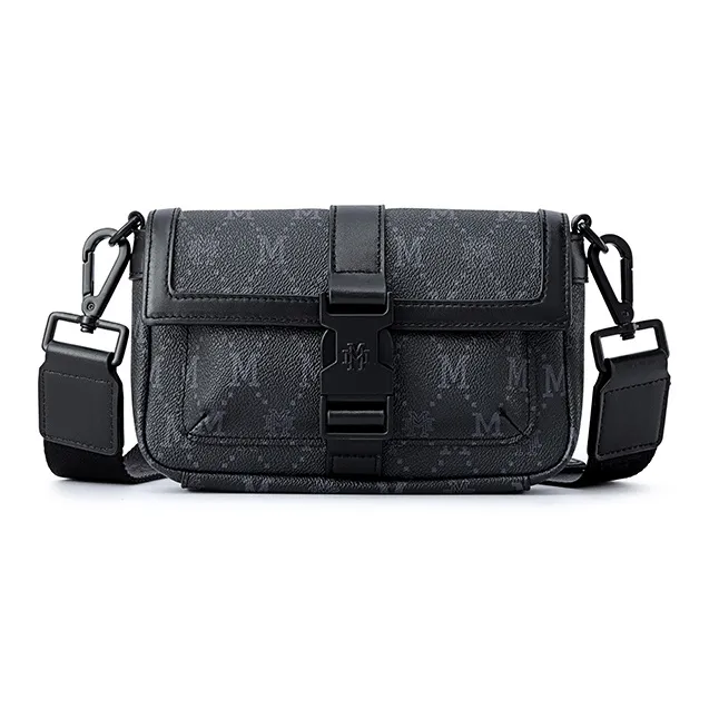 FION Artificial Leather Shoulder Bag Crossbody Bag Small Size Men's Black-0