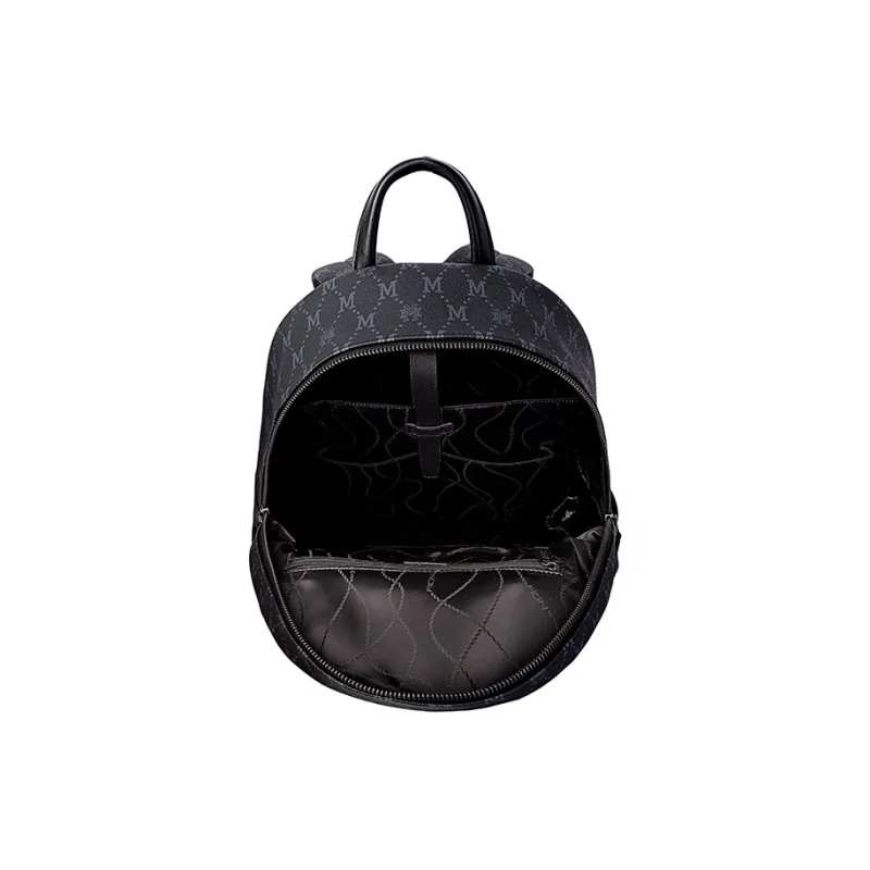 FION Artificial Leather Bonded Fabric Material Backpack Medium Size Men's Black-1
